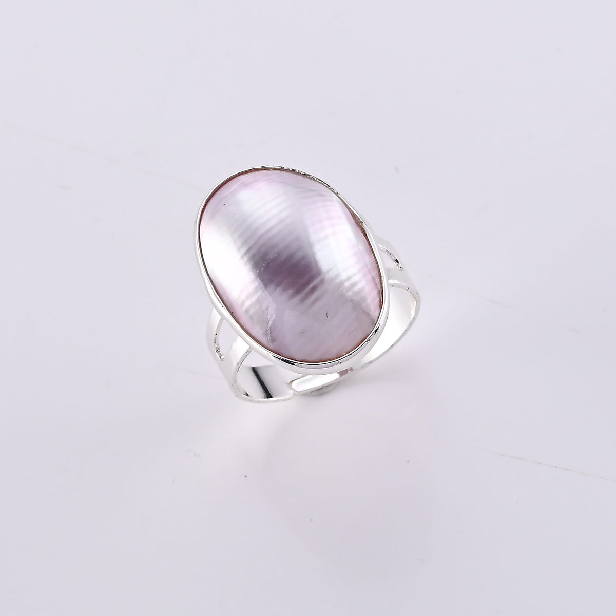 Peacock Color Shell Pearl Ring in Silvertone (Adjustable)