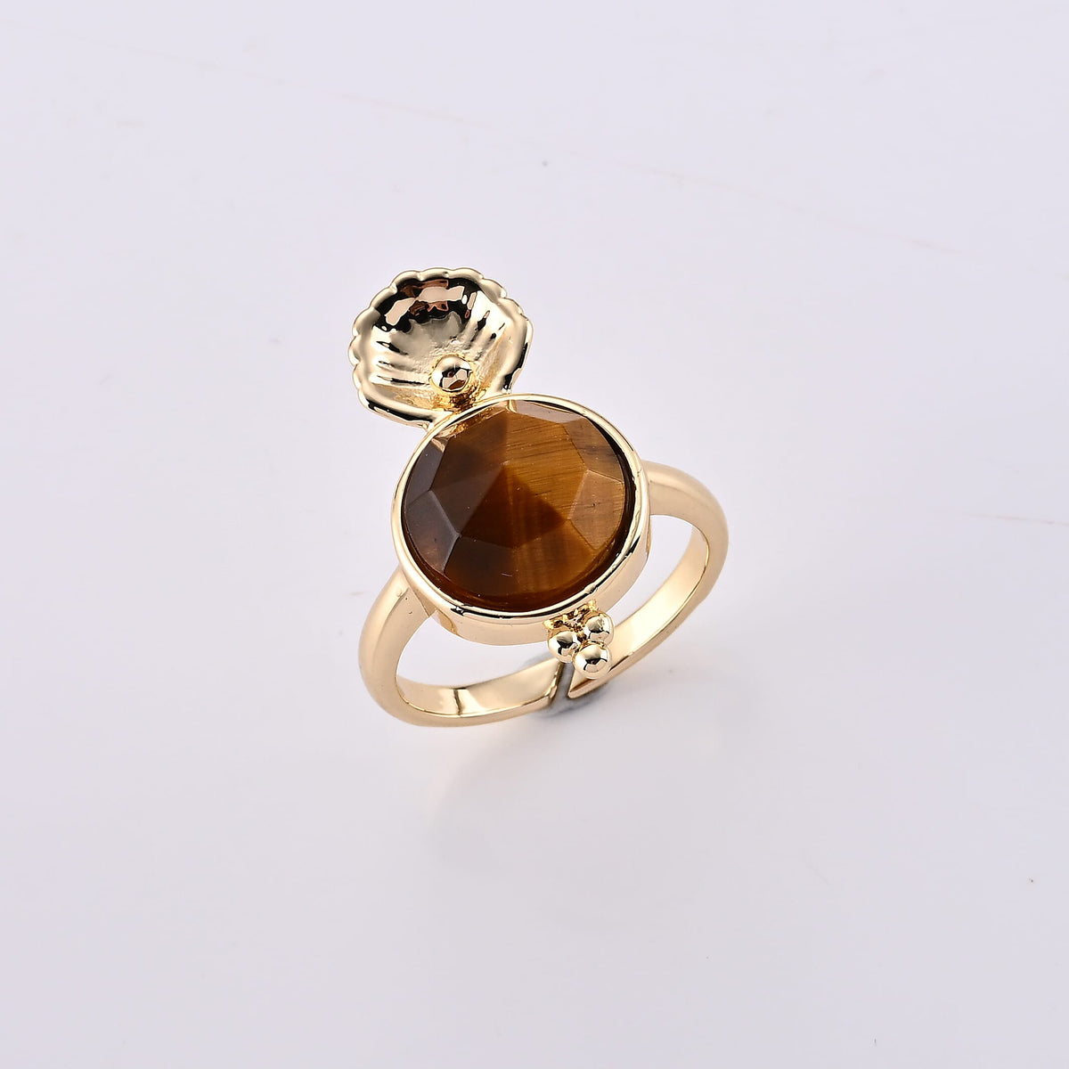 Yellow Tigers Eye Ring in Goldtone (Adjustable) 5.00 ctw