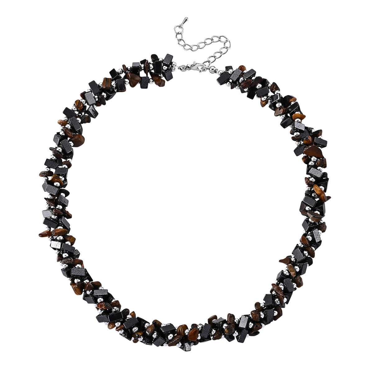 Yellow Tiger Eye, Hematite Necklace (19-21 Inches) in Silvertone 455.00 ctw