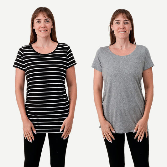 La Marey - Set of 2 Magenta and Ink Side Ruching Long Sleeve Tops - Large