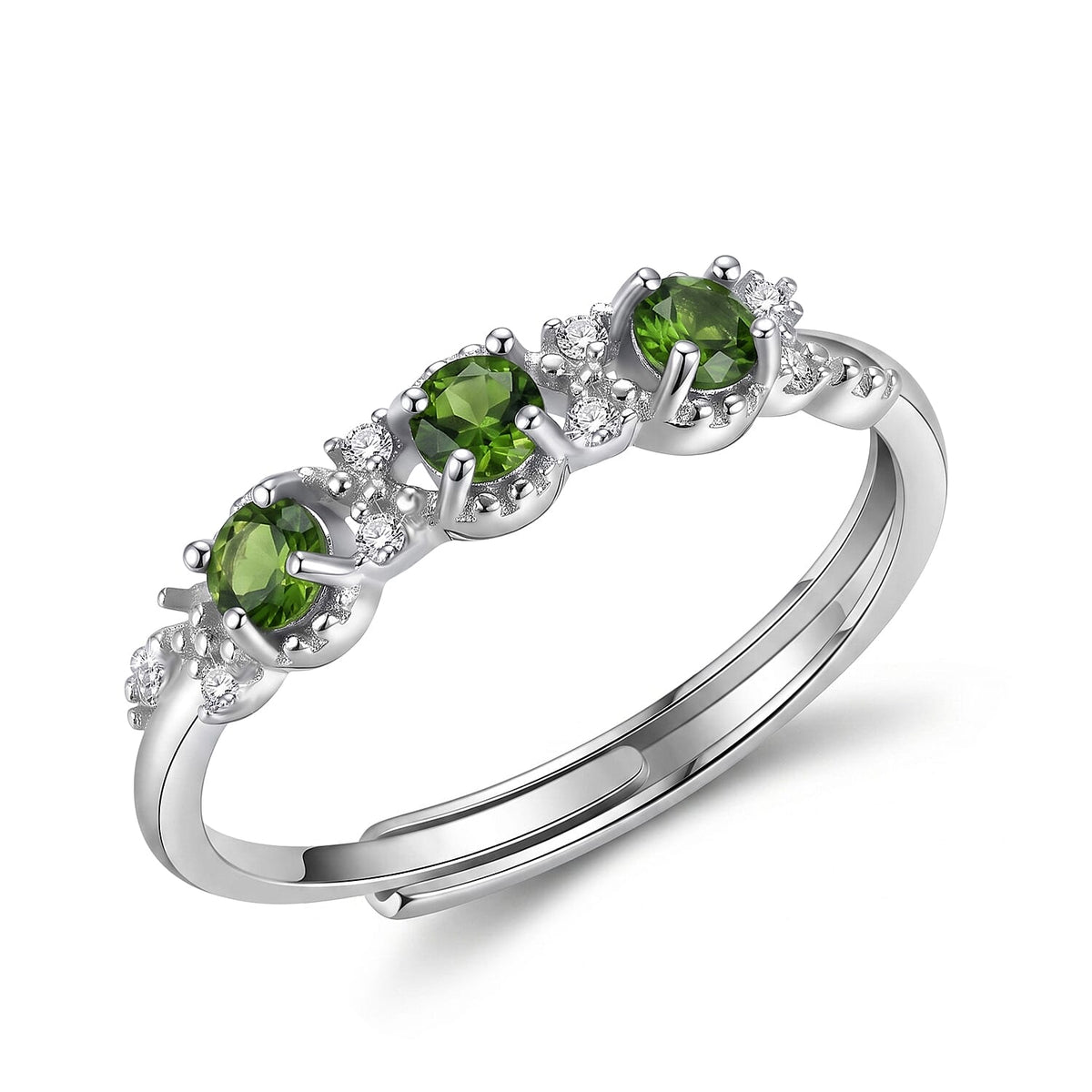 Chrome Diopside and Simulated Diamond Ring in Silvertone (Adjustable) 1.00 ctw