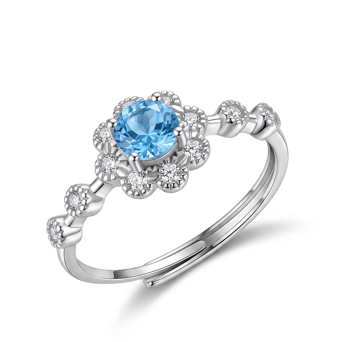 Blue Topaz and Simulated Diamond Ring in Silvertone (Adjustable) 2.00 ctw