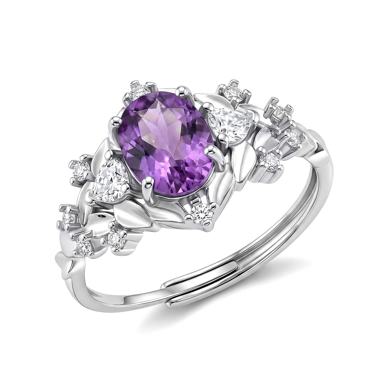 African Amethyst and Simulated Diamond Ring in Silvertone (Adjustable) 7.00 ctw