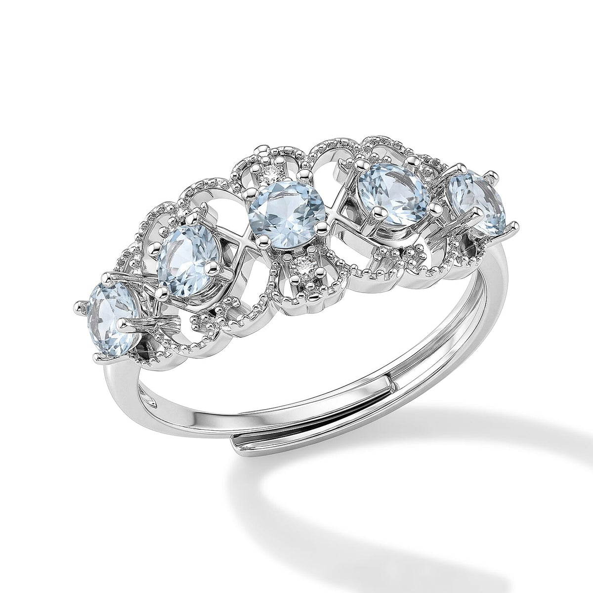 Aquamarine and Simulated Diamond Ring in Silvertone (Adjustable) 2.00 ctw