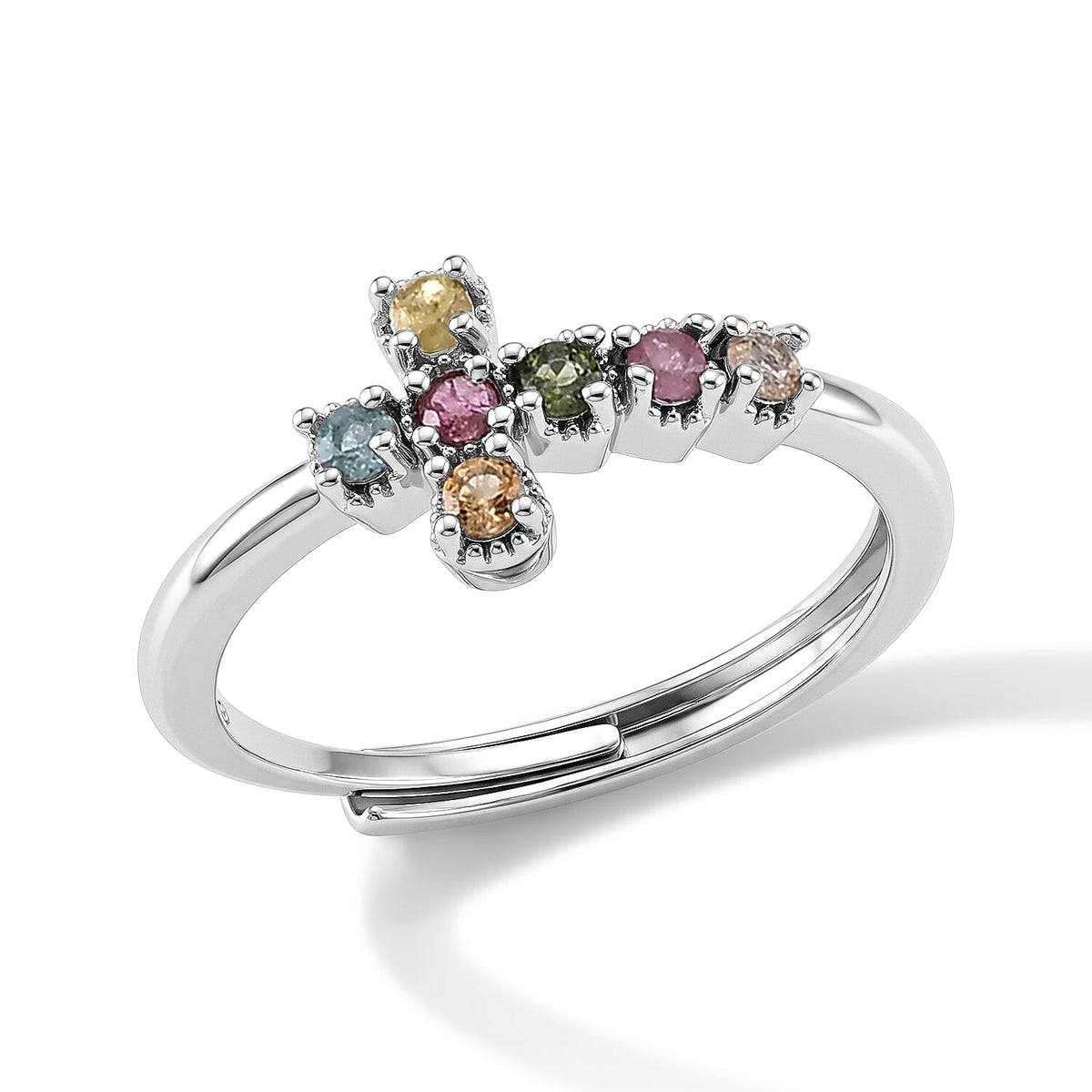 Multi-Tourmaline Ring in Silvertone (Adjustable) 2.00 ctw