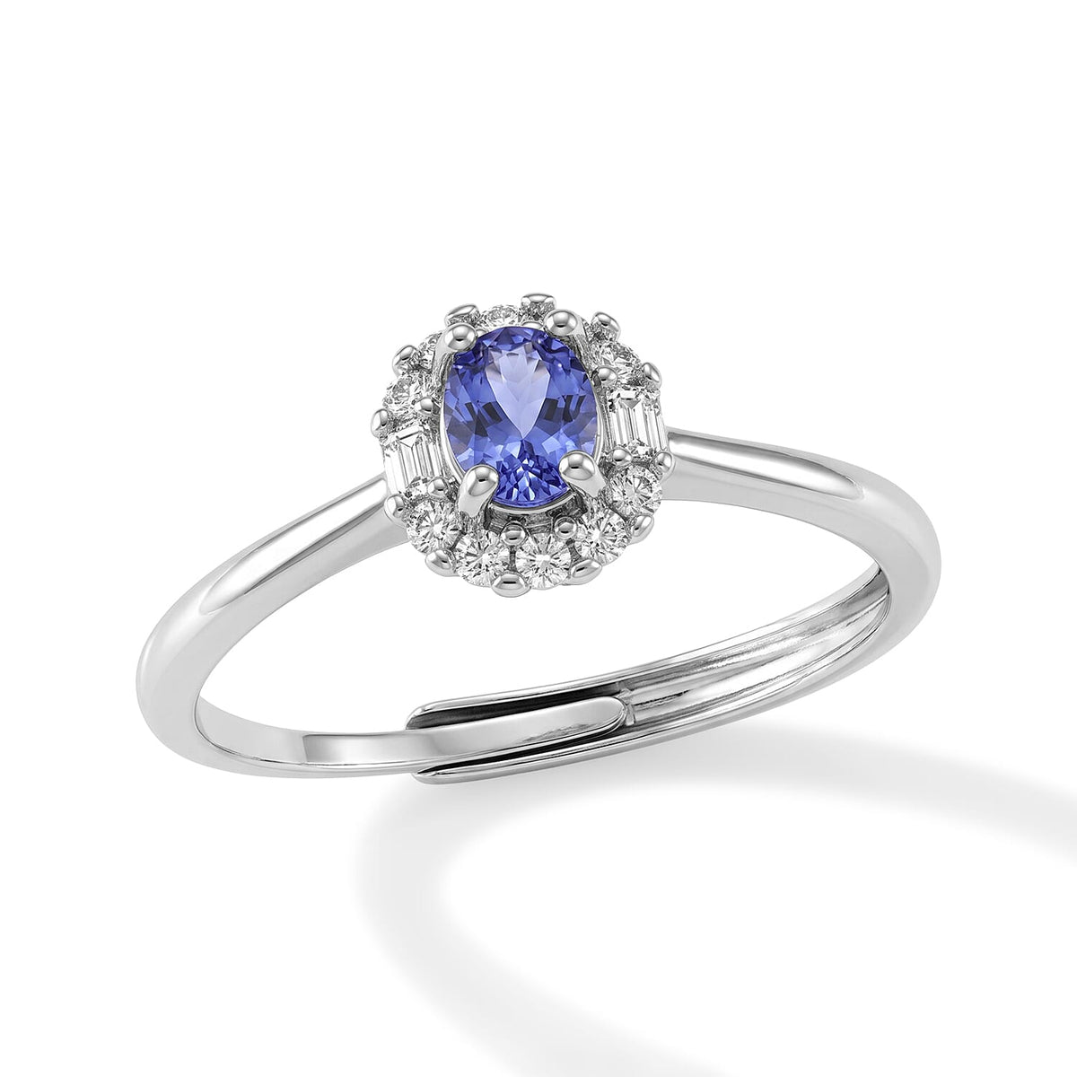 Tanzanite and Simulated Diamond Ring in Silvertone (Adjustable) 0.55 ctw