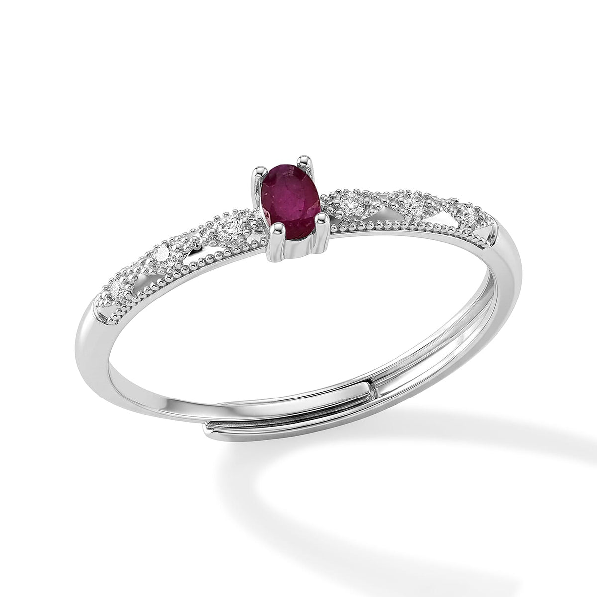 Ruby and Simulated Diamond Ring in Silvertone (Adjustable) 0.31 ctw