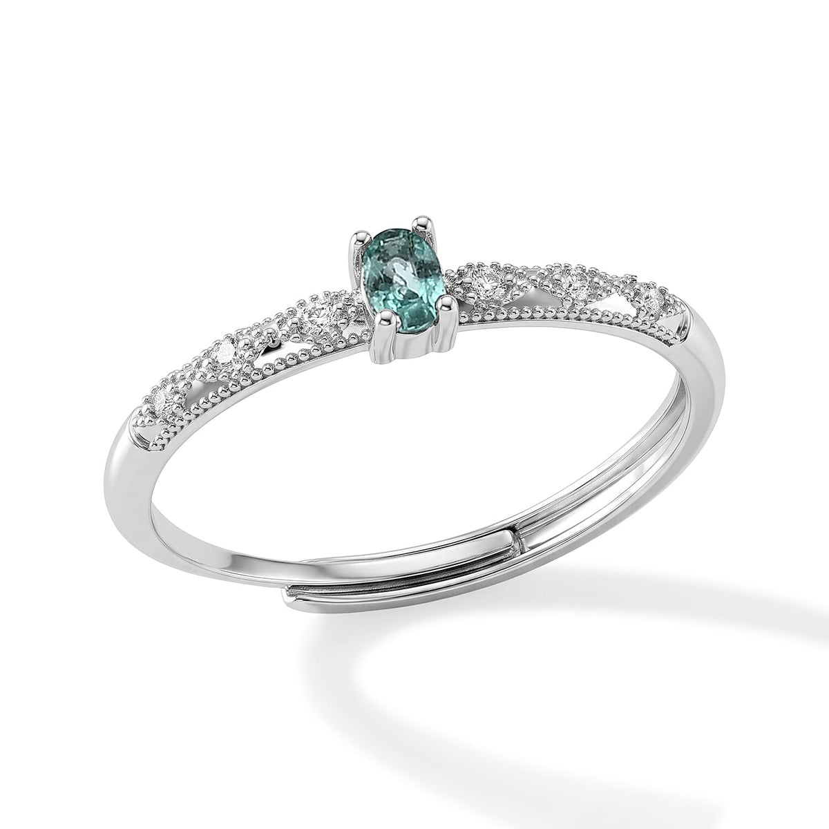 Emerald and Simulated Diamond Ring in Silvertone (Adjustable) 0.33 ctw