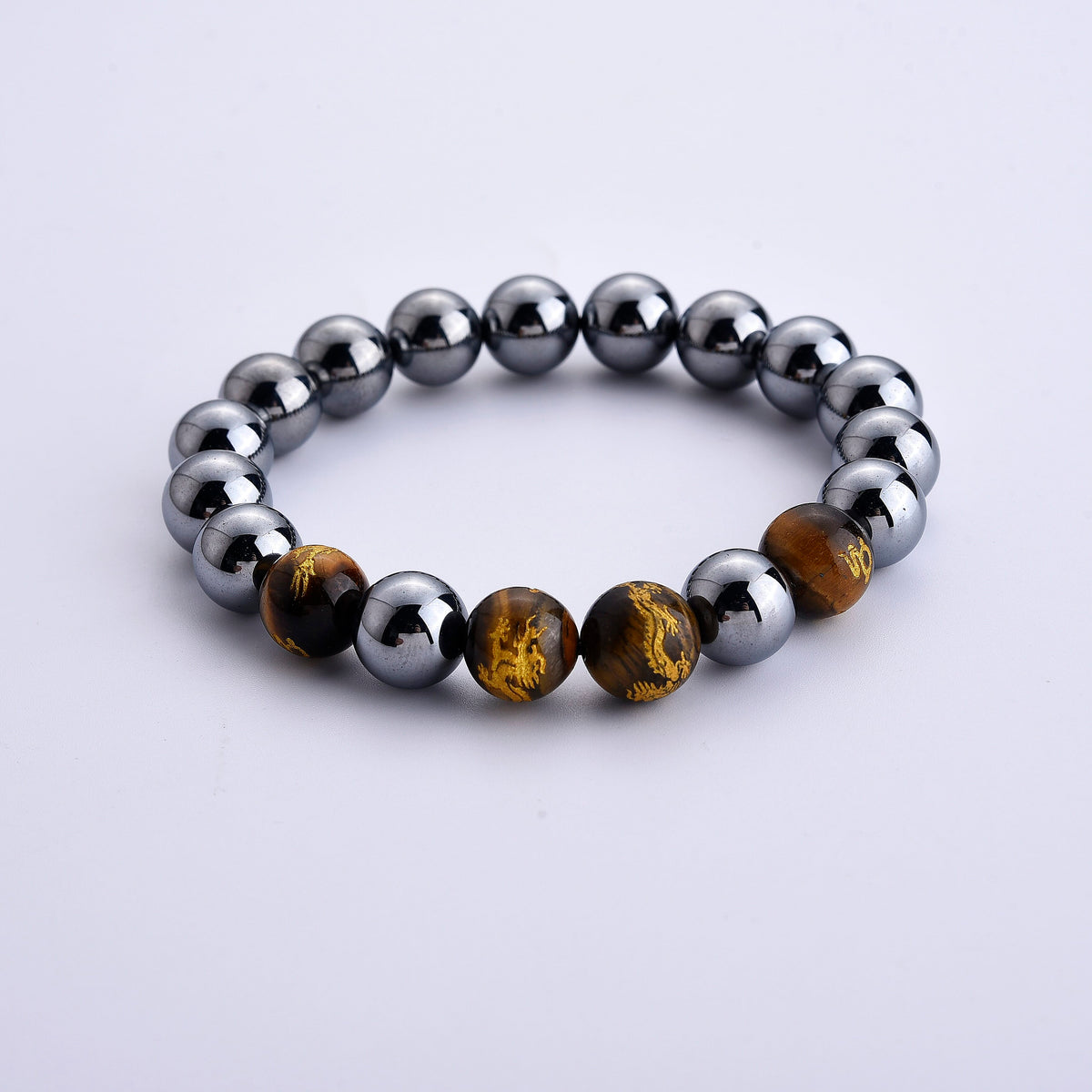 Yellow Tigers Eye and Terahertz Beaded Stretch Bracelet 150.00 ctw