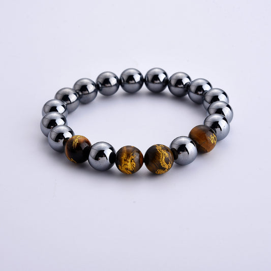 Yellow Tigers Eye and Terahertz Beaded Stretch Bracelet 150.00 ctw