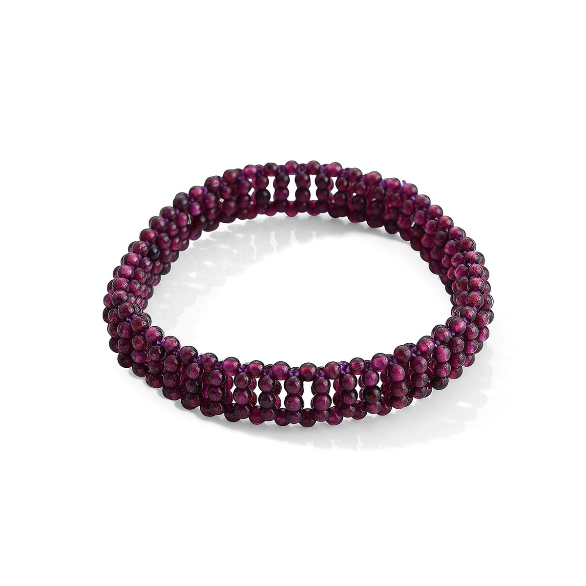 Rhodolite Garnet Beaded Double Row Bracelet in Silvertone (6-6.5Inches) 60.00 ctw
