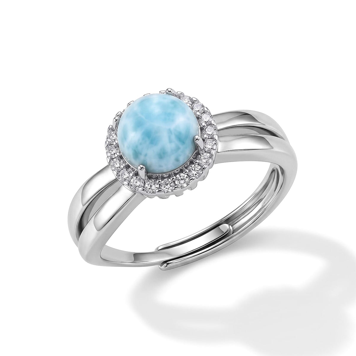Larimar, Simulated Diamond Ring in Silvertone (Adjustable) 4.00 ctw