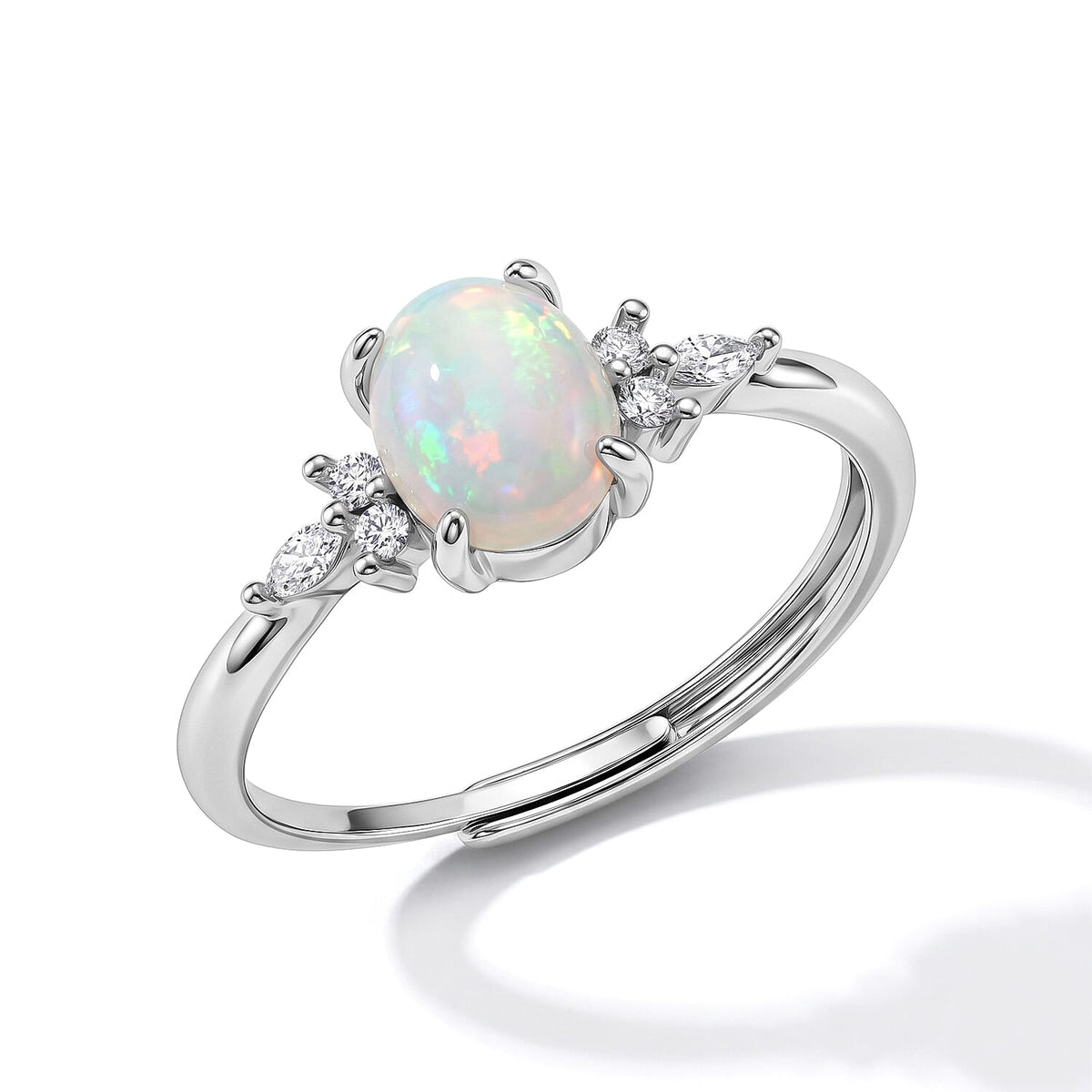 Opal, Simulated Diamond Ring in Silvertone (Adjustable) 3.00 ctw