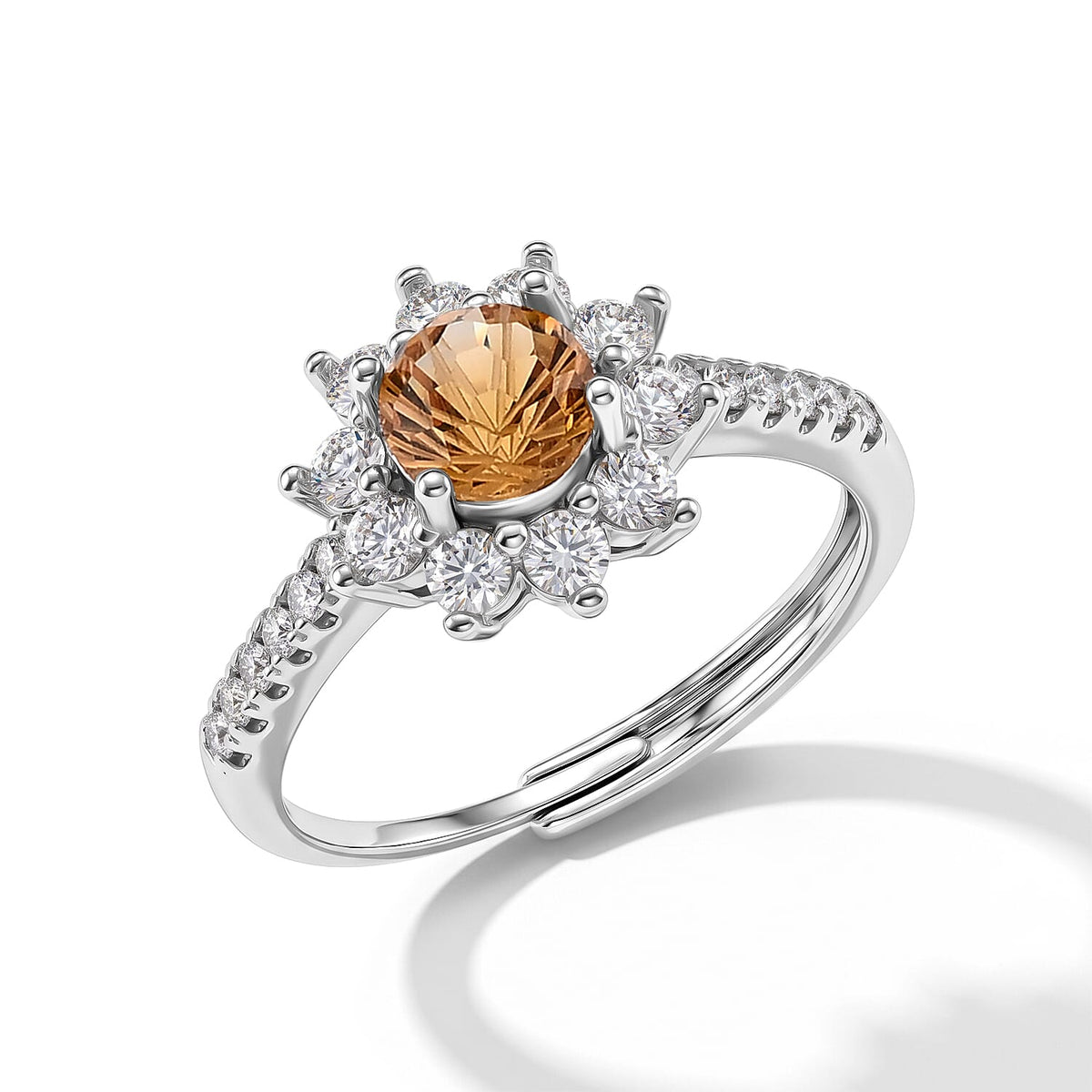 Brazilian Citrine, Simulated Diamond Ring in Silvertone (Adjustable) 5.00 ctw