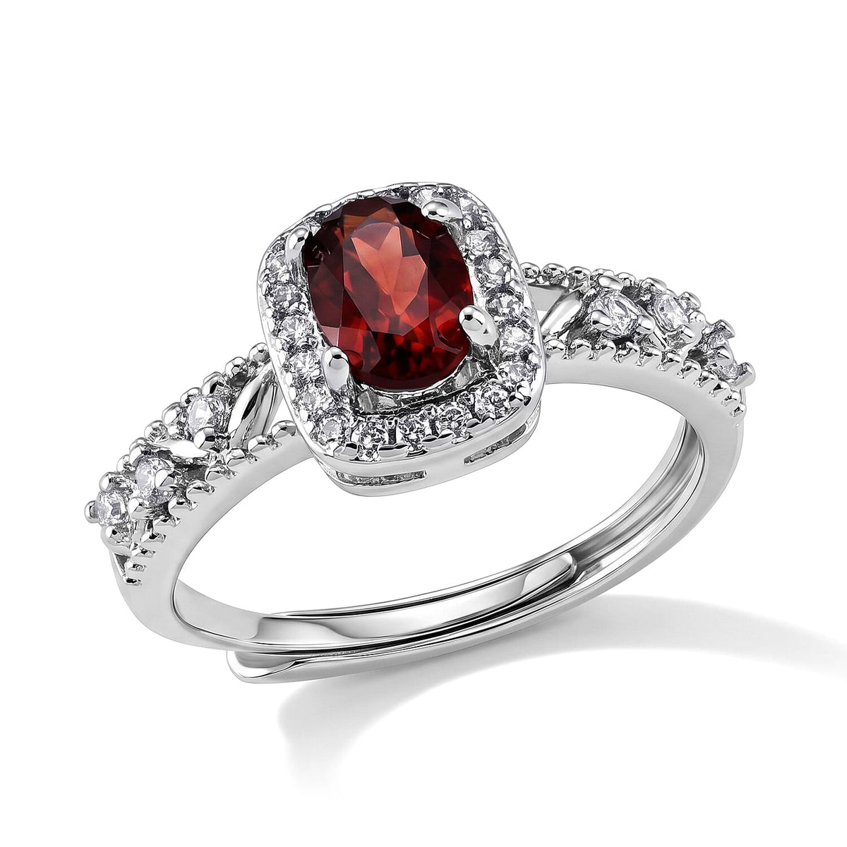 Mozambique Garnet and Simulated Diamond Ring in Silvertone (Adjustable) 2.05 ctw