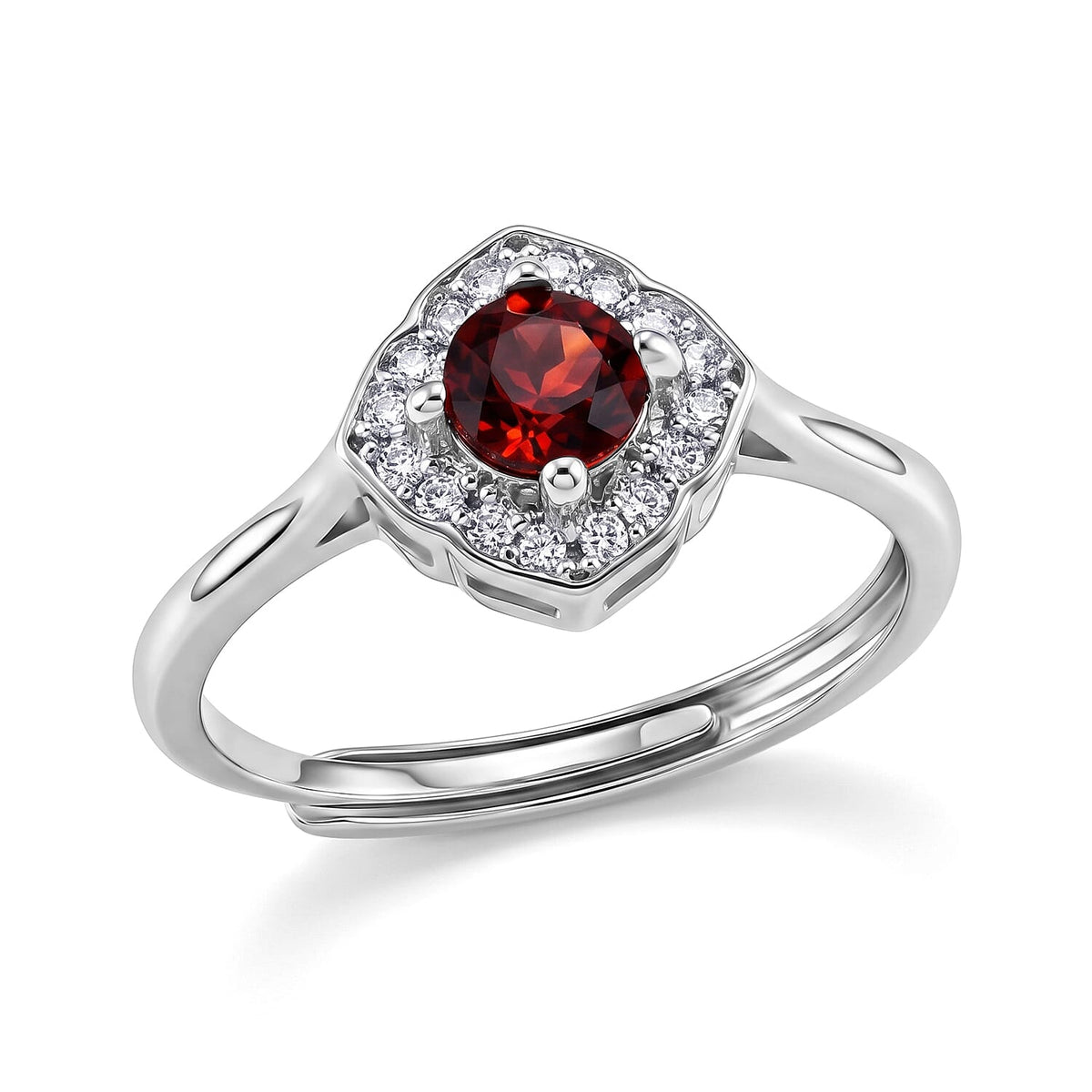 Mozambique Garnet & Simulated Diamond Ring in Silvertone (Adjustable)