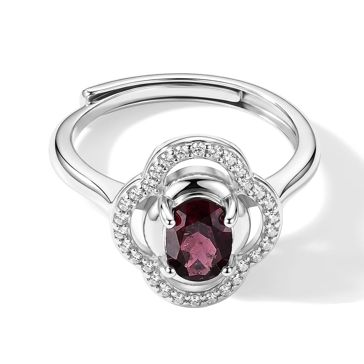 Mozambique Garnet and Simulated Diamond Ring in Silvertone (Adjustable)