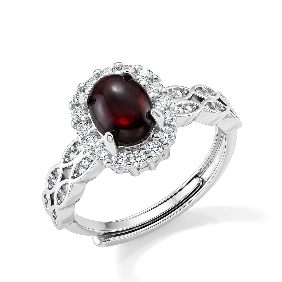 Rhodolite Garnet and Simulated Diamond Ring in Silvertone (Adjustable) 2.10 ctw