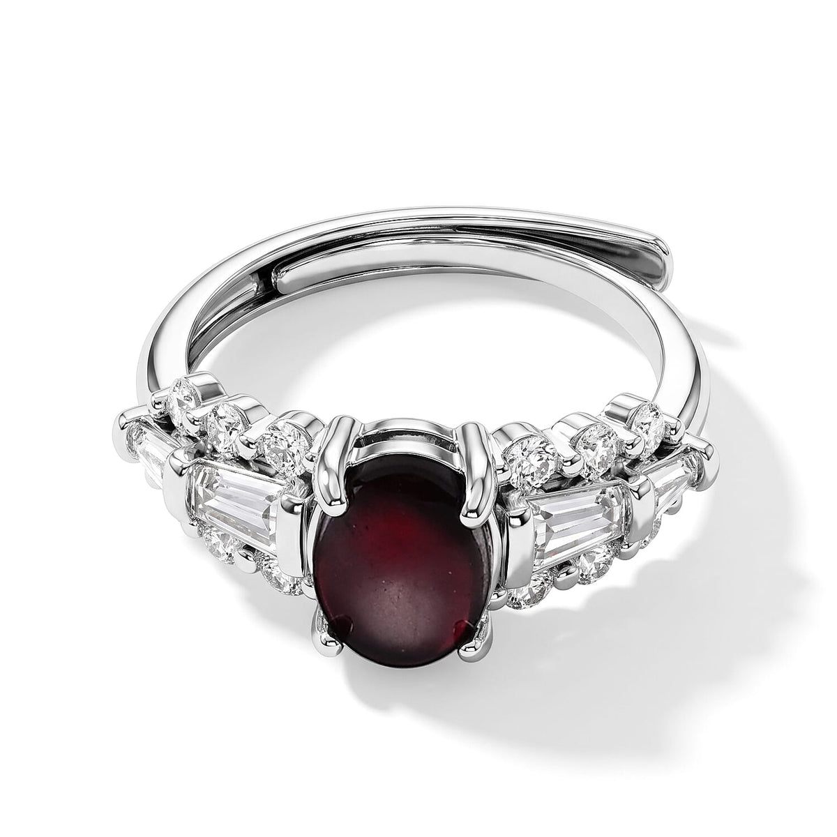 Mozambique Garnet and Simulated Diamond Ring in Silvertone (Adjustable) 4 ctw