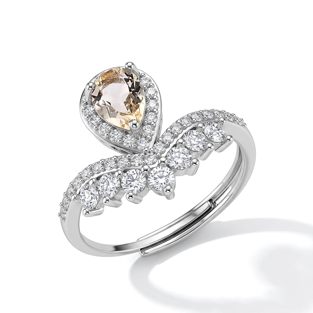 Brazilian Citrine ,Simulated Diamond Ring in Silvertone (Adjustable) 3.00 ctw
