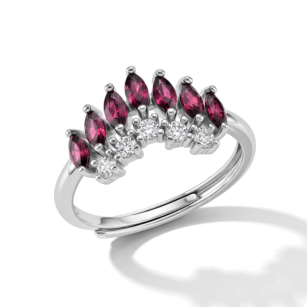 Orissa Rhodolite Garnet and Simulated Diamond Ring in Silvertone (Adjustable) 1.10 ctw