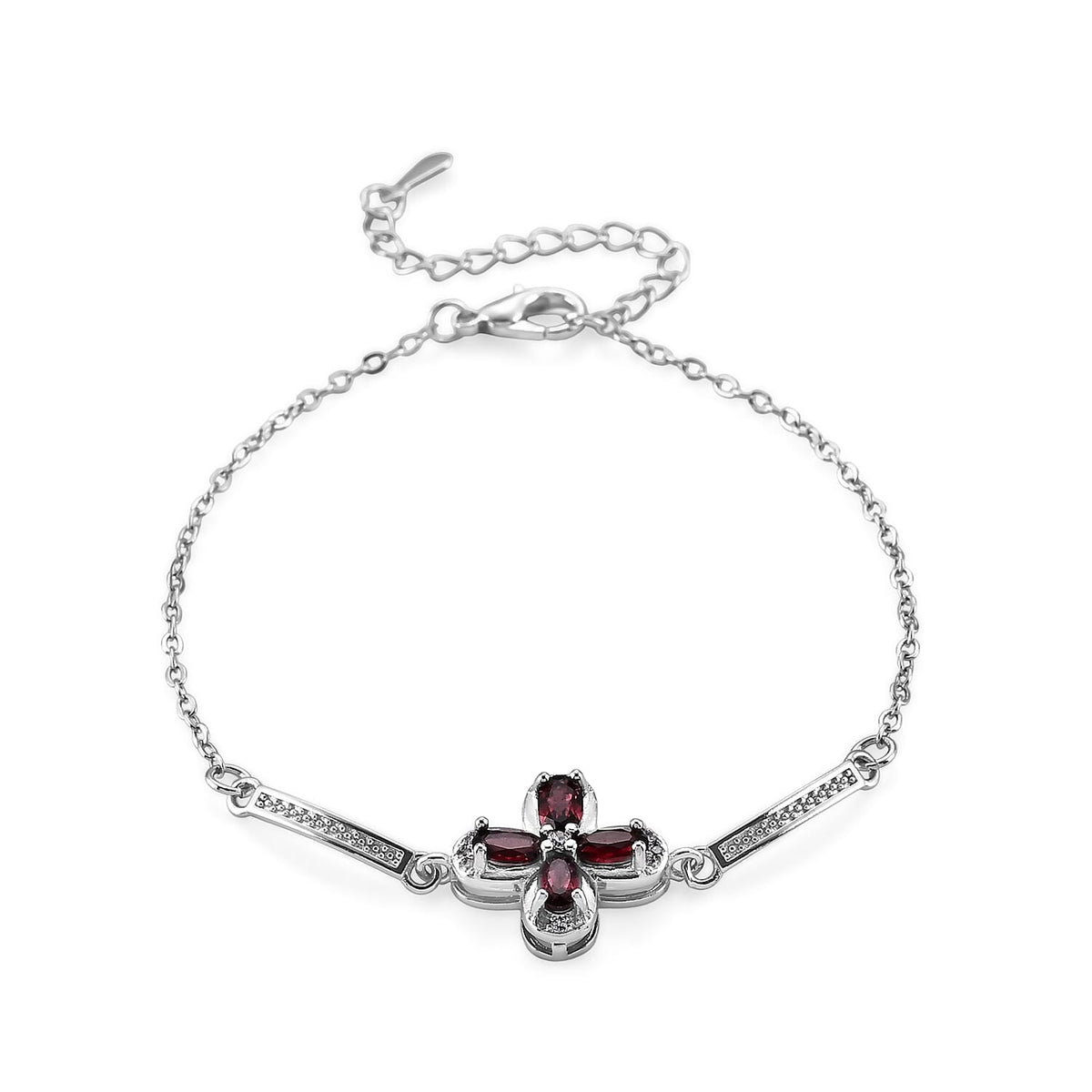 Orissa Rhodolite Garnet and Simulated Diamond Bracelet in Silvertone (6.5-7.5In) 5.00 ctw