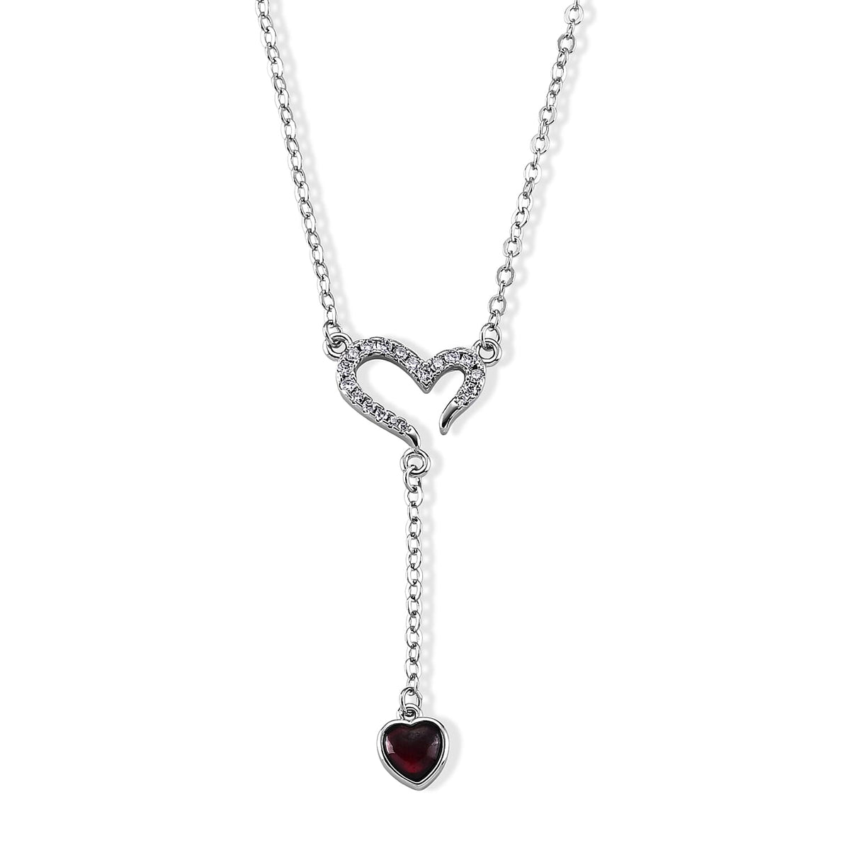 Orissa Rhodolite Garnet and Simulated Diamond Necklace (18-19 Inches) in Silvertone 2.00 ctw