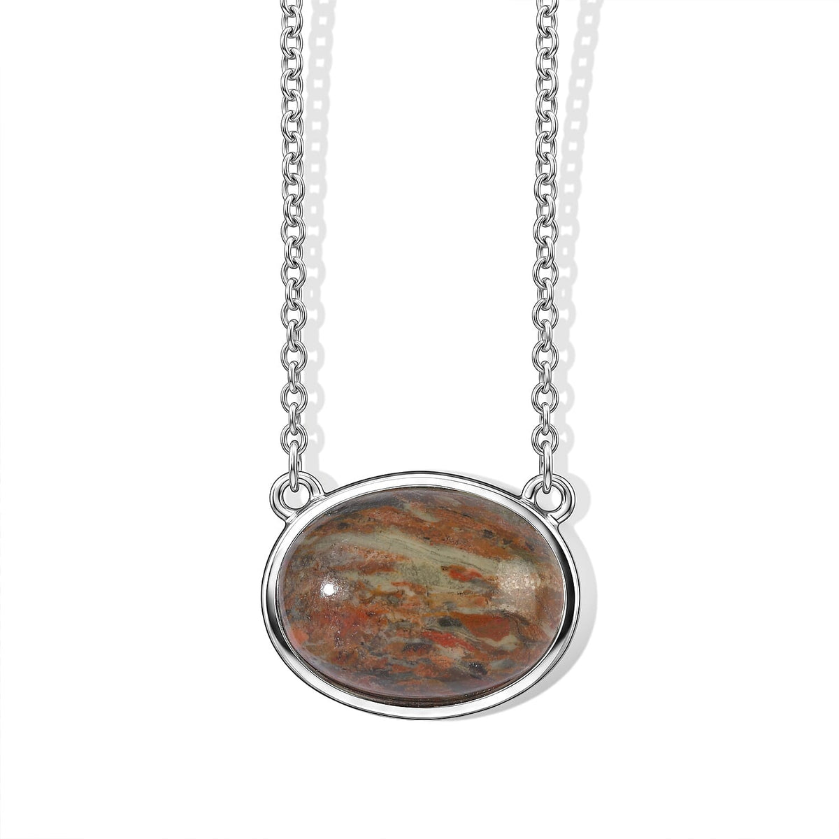 EverTrue Porcelain Jasper 9.90 ctw Necklace (18 Inches) in Platinum Bond and Stainless Steel
