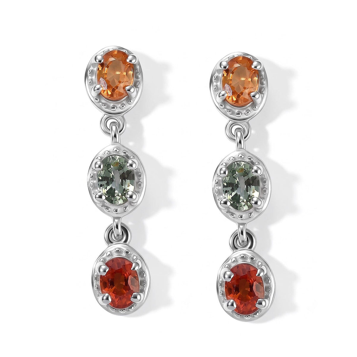 D''Joy Multi Sapphire 1.65 ctw Earrings in Rhodium Over Sterling Silver