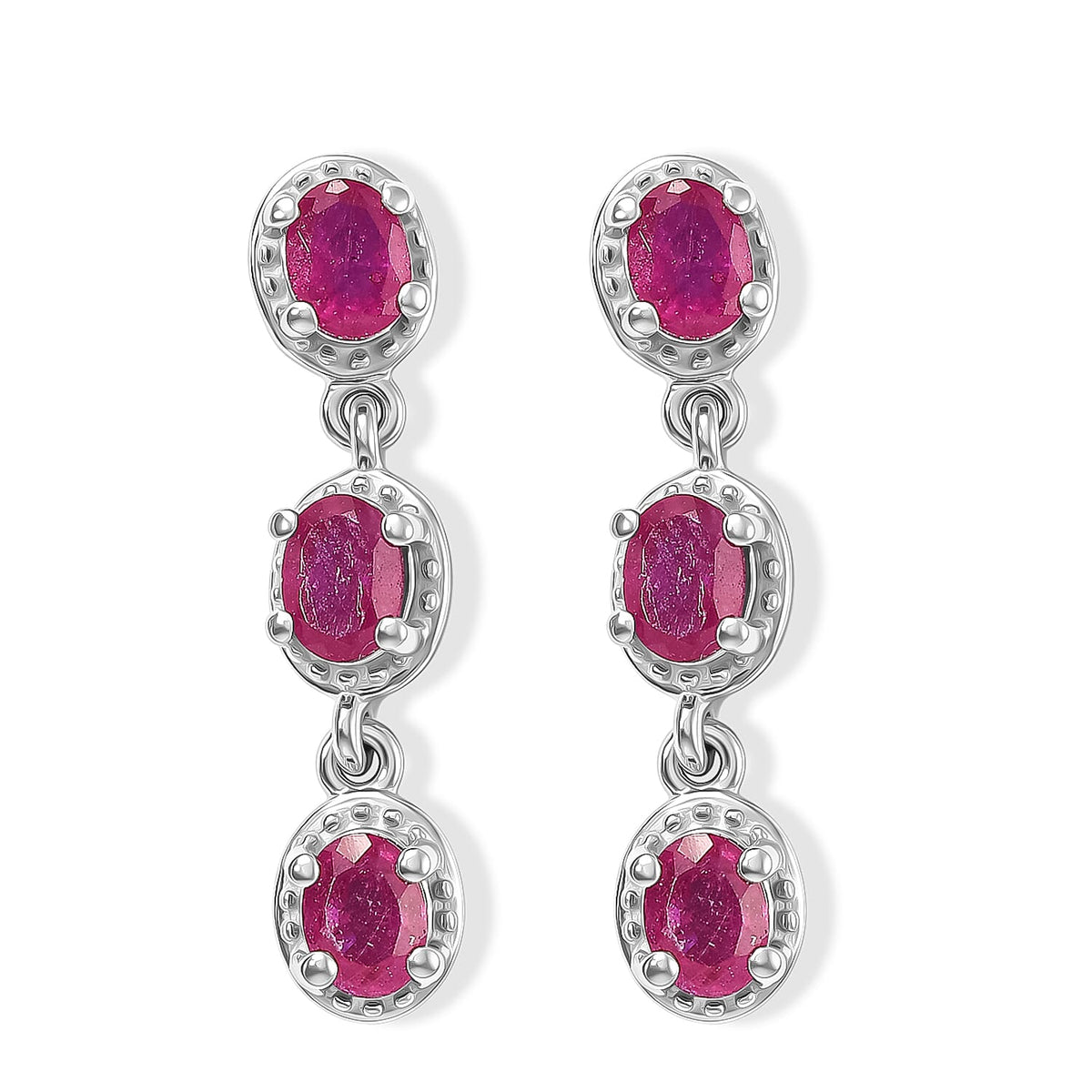 D''Joy Multi Sapphire 1.65 ctw Earrings in Rhodium Over Sterling Silver