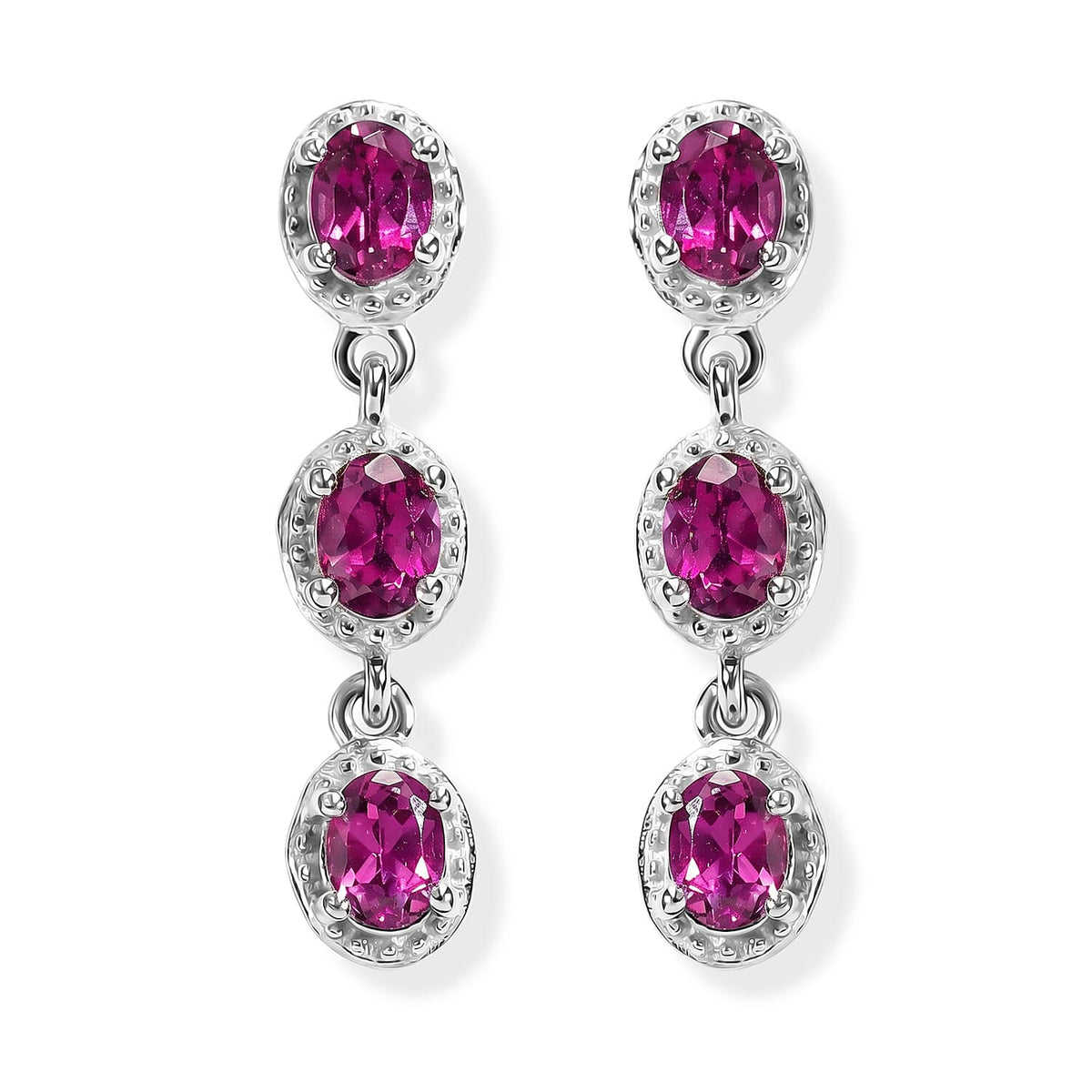 D''Joy Radiant Ember Garnet Earrings in Rhodium Over Sterling Silver 1.35 ctw