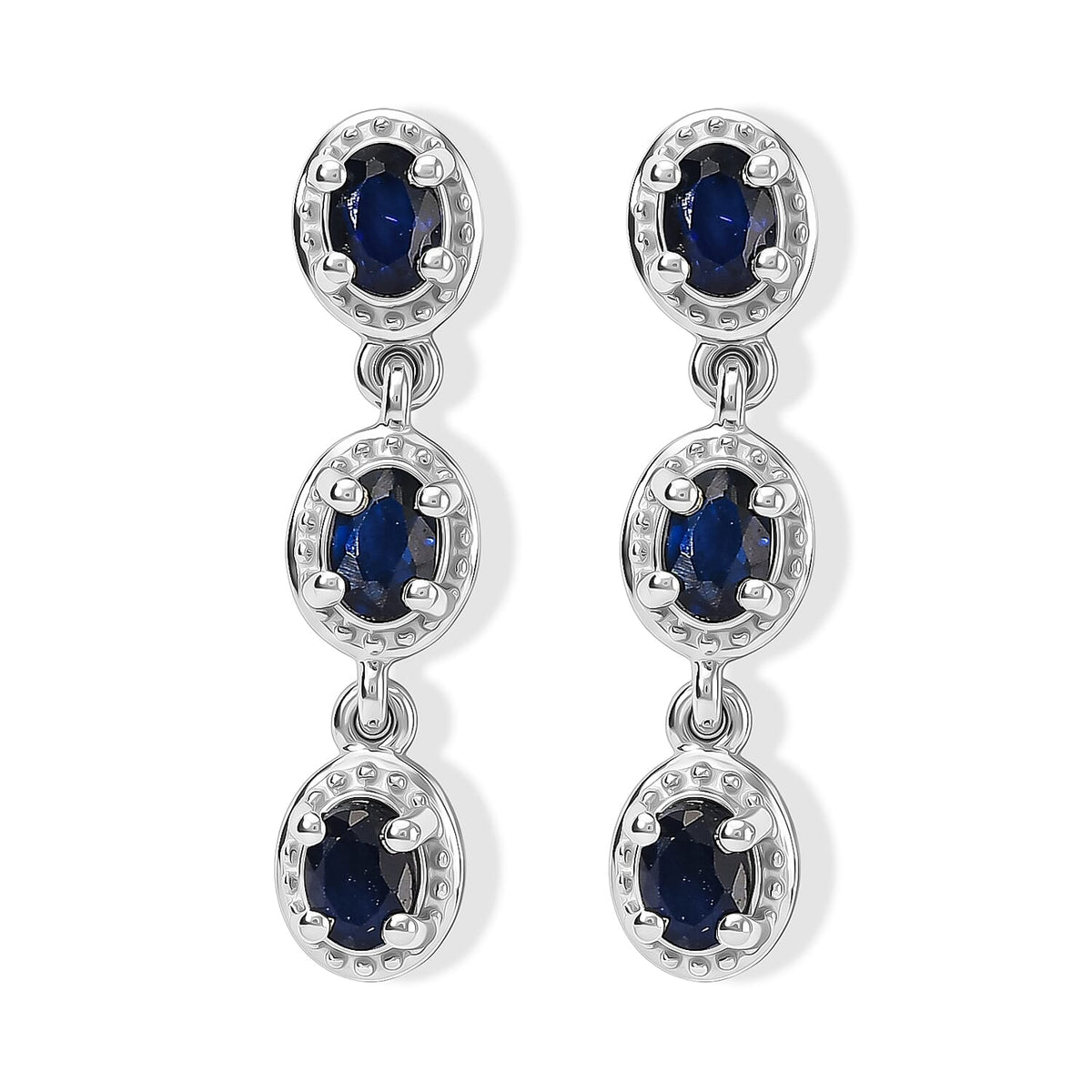 D''Joy Multi Sapphire 1.65 ctw Earrings in Rhodium Over Sterling Silver
