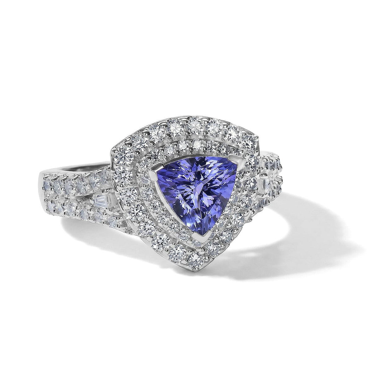 Certified and Appraised D'Joy Premium Tanzanite, Moissanite Ring in Rhodium Over Sterling Silver (Size 10.0) 2.00 ctw..