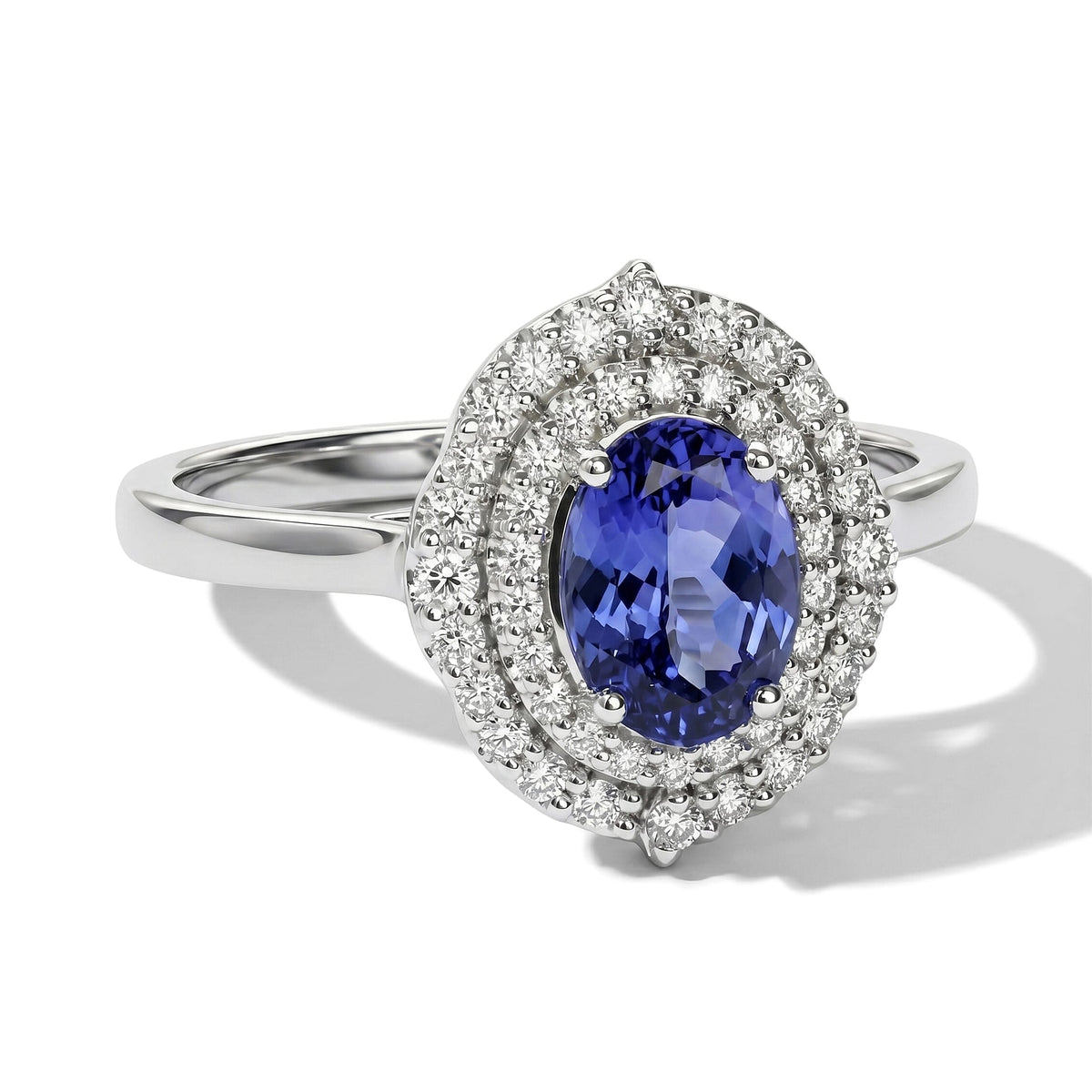 Certified and Appraised D'Joy Premium Tanzanite, Moissanite Ring in Rhodium Over Sterling Silver (Size 10.0) 2.00 ctw..