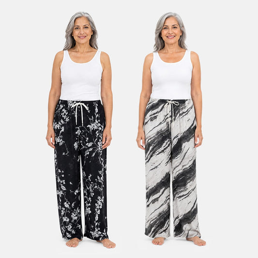 La Marey Black 1pc Printed and 1pc Ombre Dyeing 2pcs Pajama Pants - One Size Fits Most