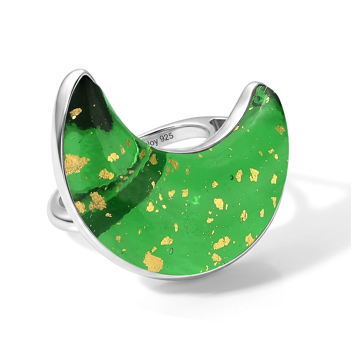 D''Joy Red Murano Style Moon Shape Ring in Rhodium Over Sterling Silver (Size 10.0)