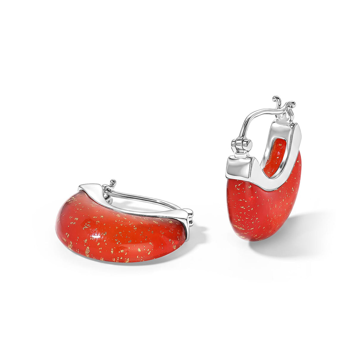 D''Joy Multi Murano Style Cresent Moon Earrings in Rhodium Over Sterling Silver