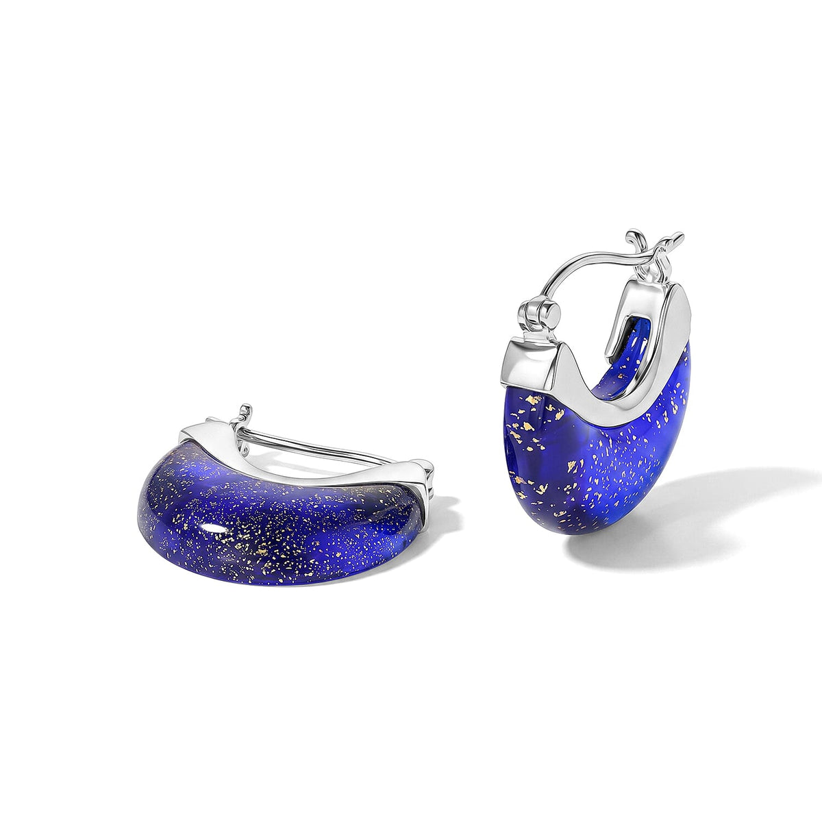 D''Joy Multi Murano Style Cresent Moon Earrings in Rhodium Over Sterling Silver