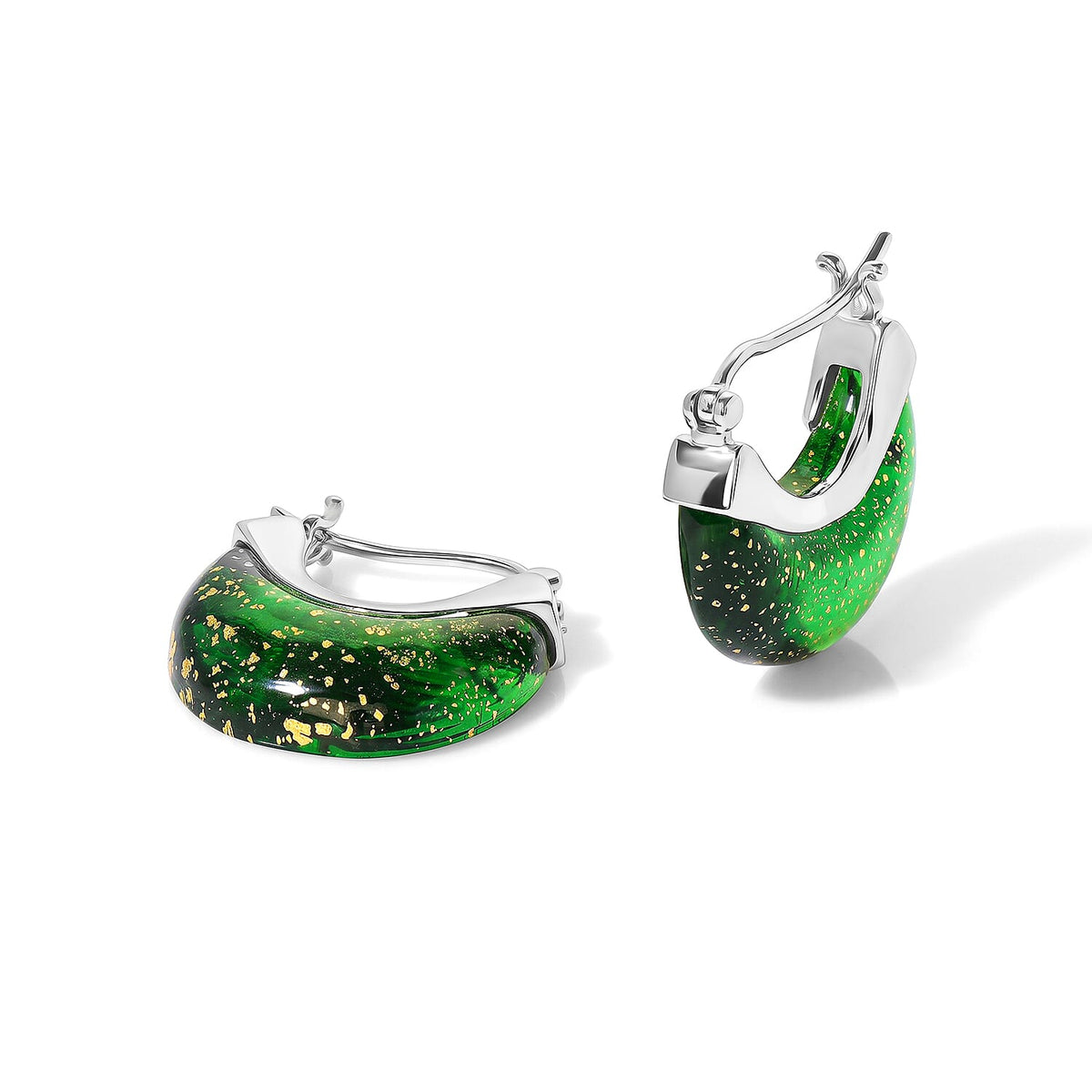 D''Joy Multi Murano Style Cresent Moon Earrings in Rhodium Over Sterling Silver