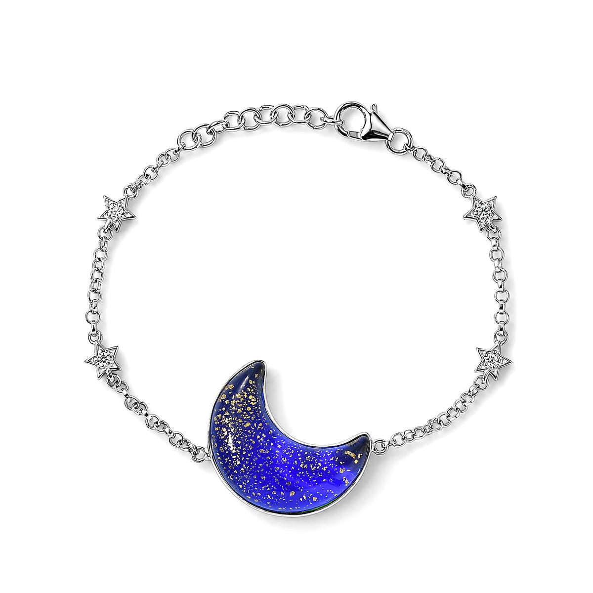 D'Joy Multi Murano Style and White Zircon Bracelet in Rhodium Over Sterling Silver (6.50 In) 0.20 ctw