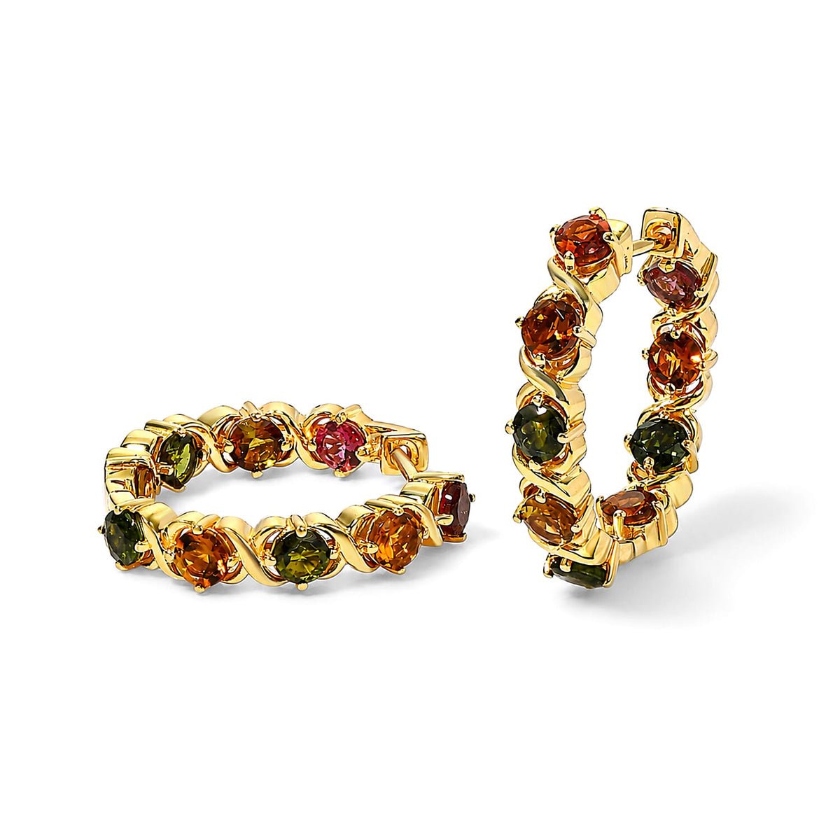 D'Joy Premium Multi-Tourmaline XOXO Hoop Earrings in 18K Vermeil YG Over Sterling Silver 6.20 ctw,,,