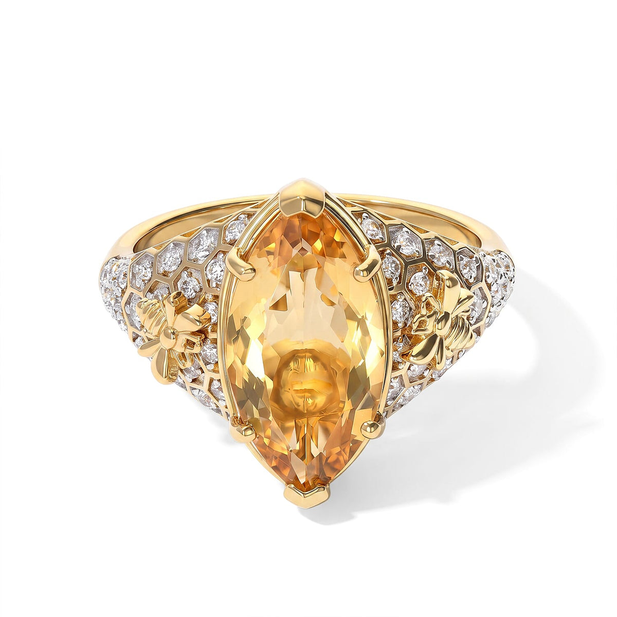 GP Premium Brazilian Citrine, White Zircon Ring in 18K Vermeil YG Over Sterling Silver (Size 9.0) 6.10 ctw