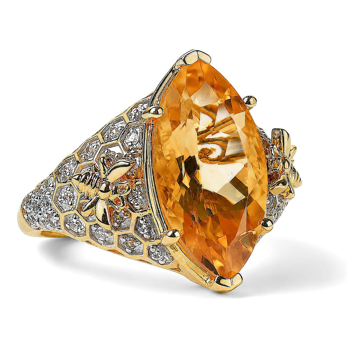 GP Premium Brazilian Citrine, White Zircon Ring in 18K Vermeil YG Over Sterling Silver (Size 9.0) 6.10 ctw