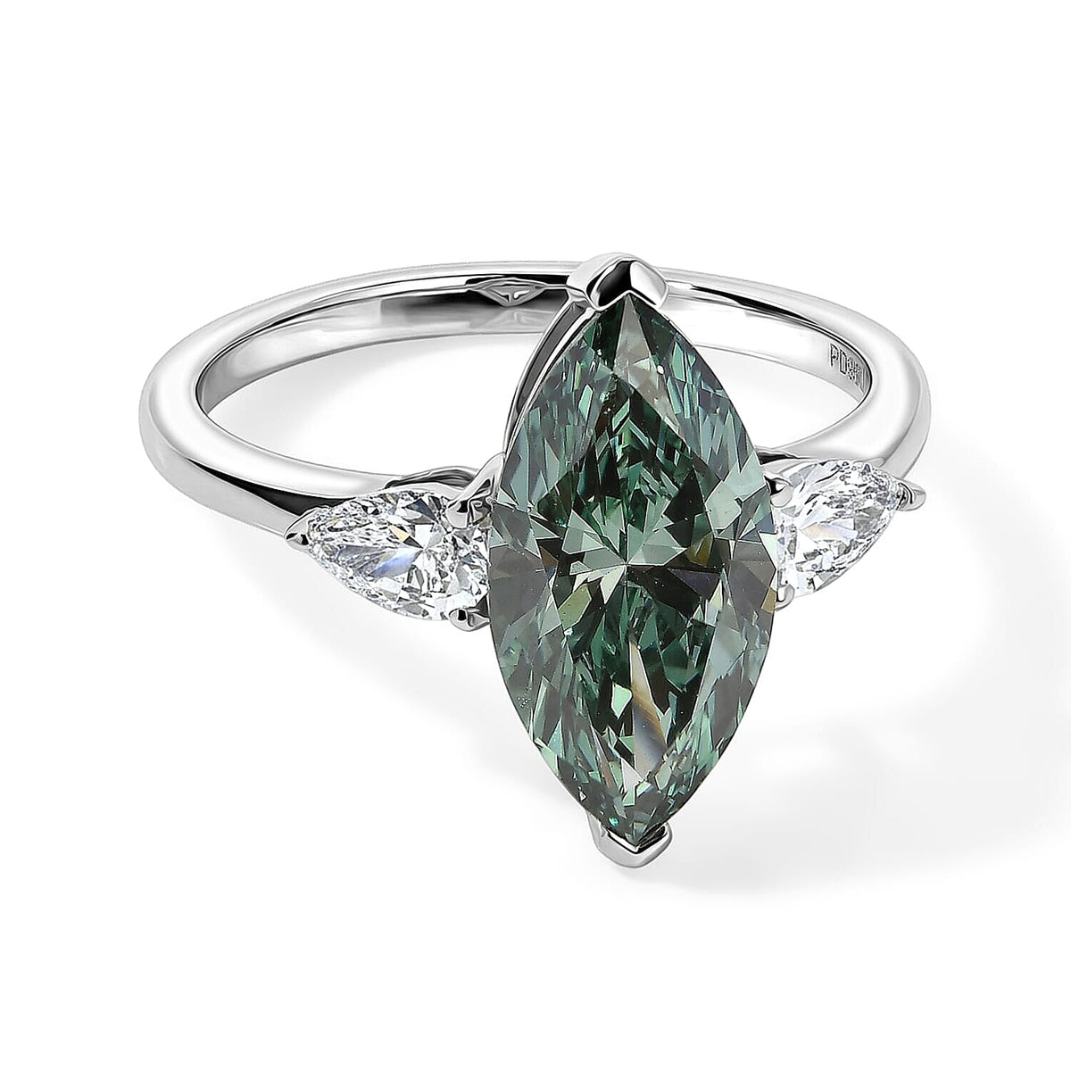 IGI Certified 950 Palladium Luxuriant Lab Grown Green Diamond (IR) and Lab Grown Diamond (VS) Ring (Size 10.0) 2.90 ctw