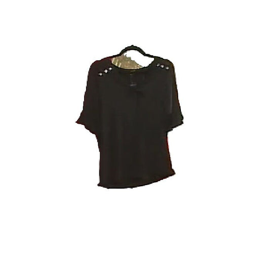 Daily Line Black Rhinestone Trim Top-S