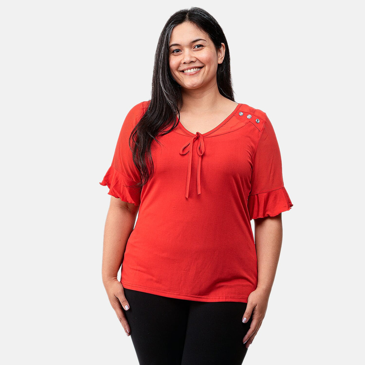 Daily Line Black Rhinestone Trim Top-S