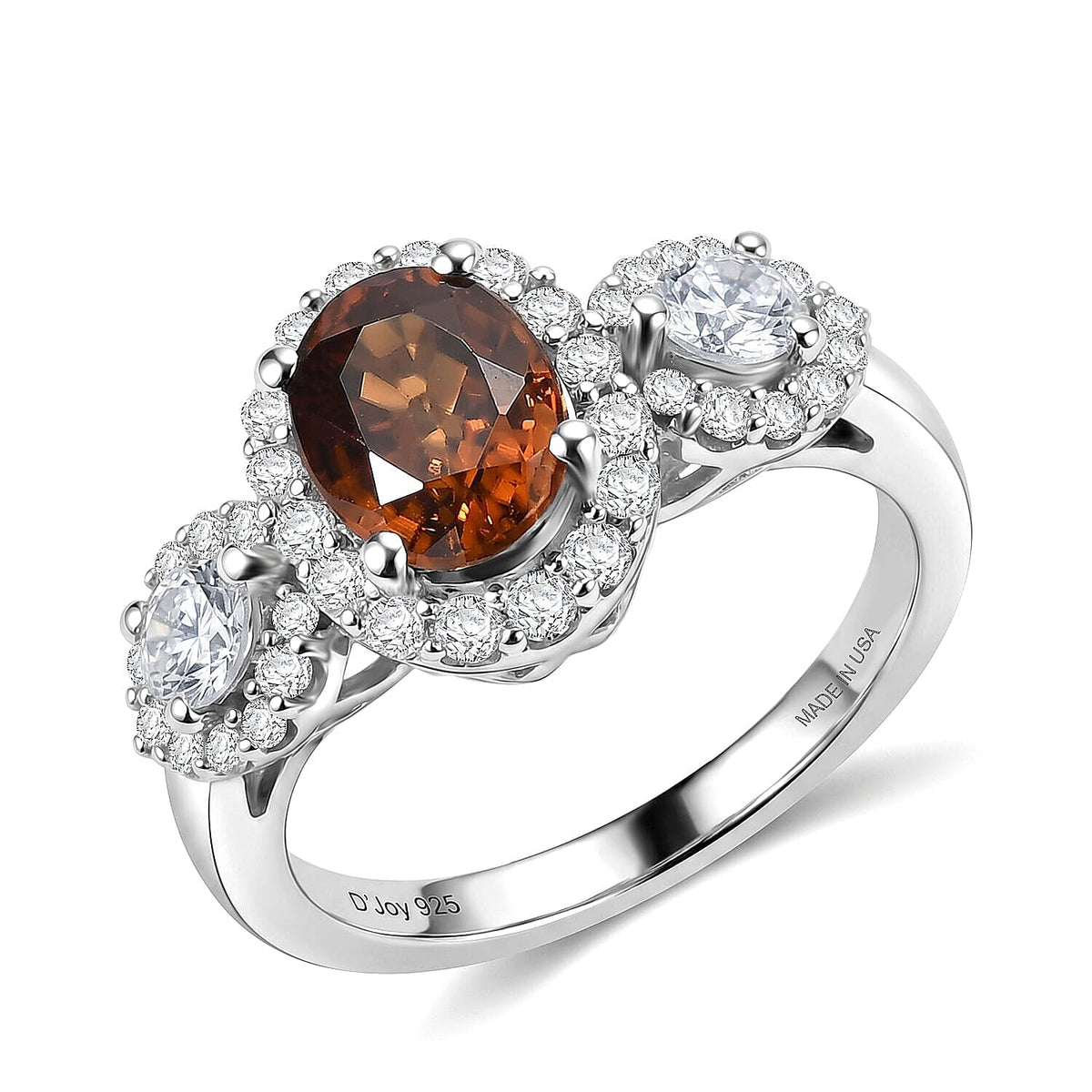 D''Joy Premium Red Zircon, Moissanite Ring in Rhodium Over Sterling Silver (Size 10.0) 2.80 ctw