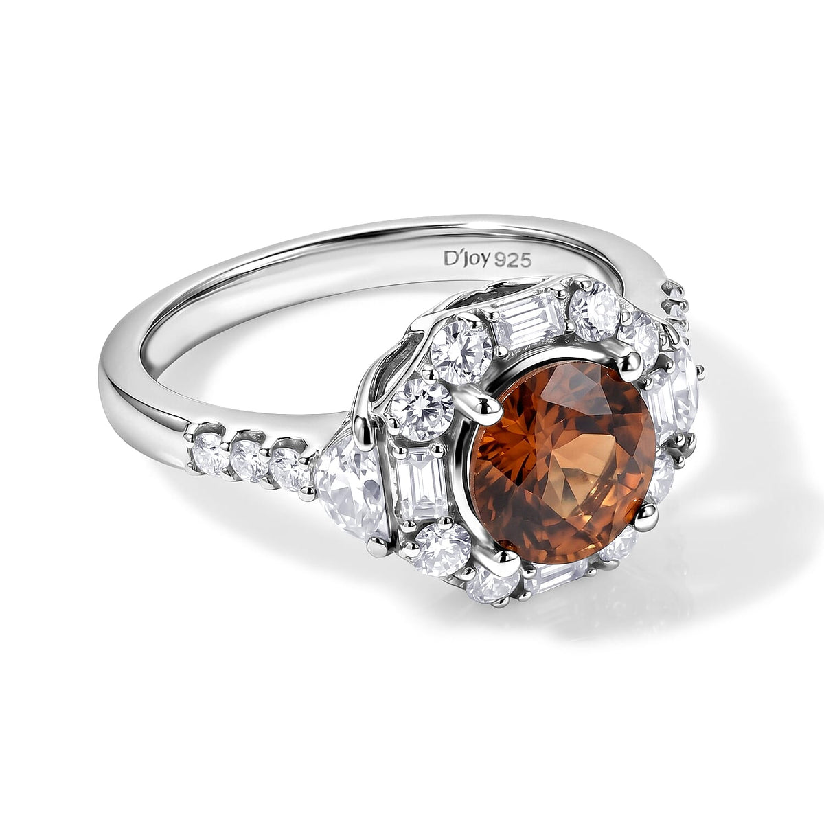 D''Joy Premium Red Zircon,Moissanite Ring in Rhodium Over Sterling Silver (Size 10.0) 2.90 ctw