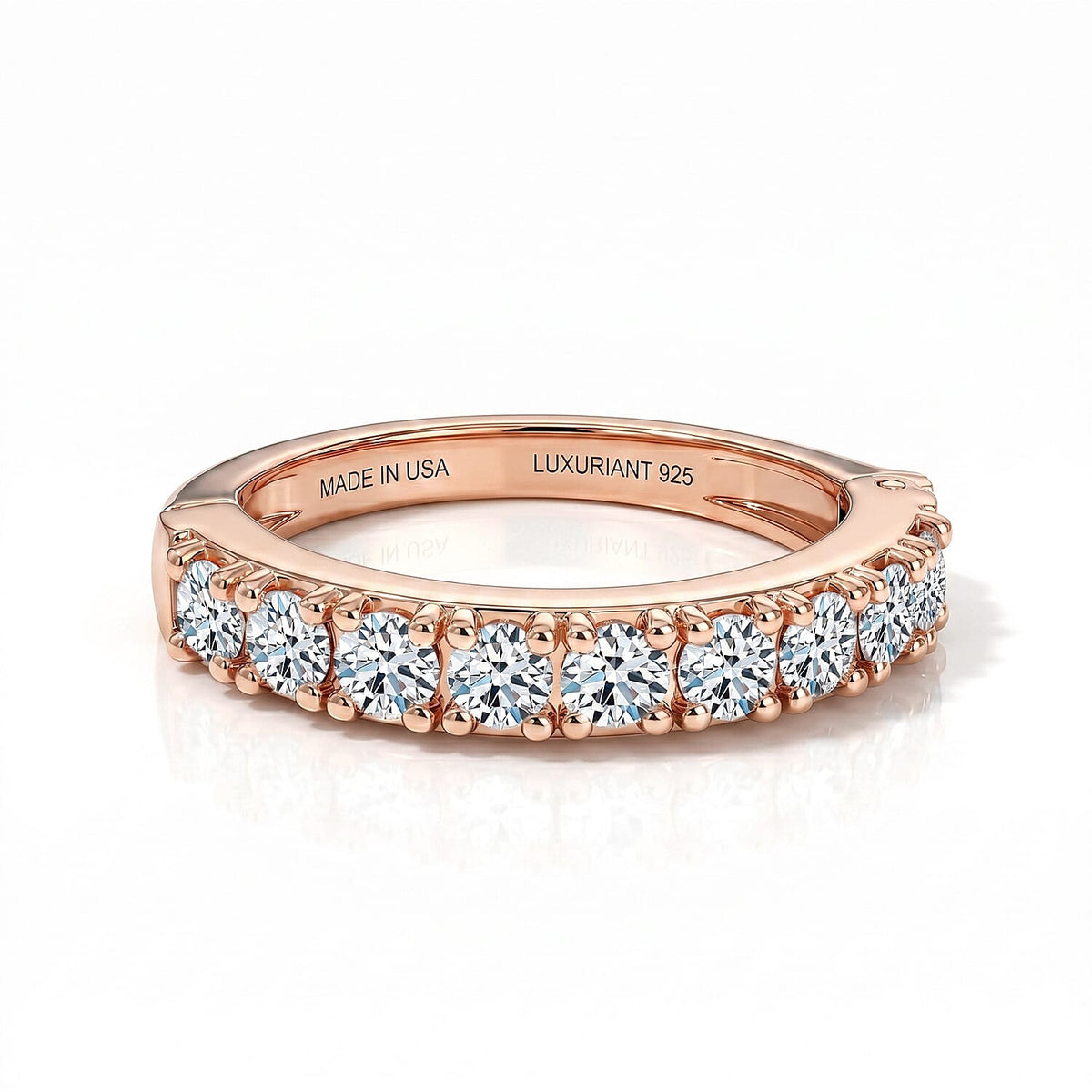 Luxuriant Lab Grown Diamond (G-H, SI) Band Ring in 18K Vermeil RG Over Sterling Silver (Size 10) 1.00 ctw