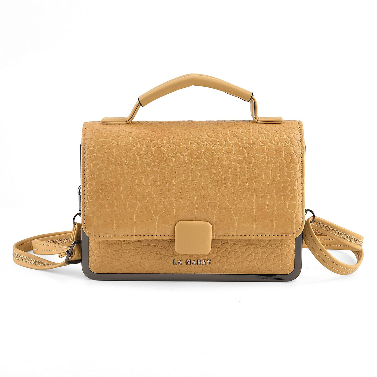 La Marey Black Crocodile Pattern Faux Leather Phone Bag with Shoulder Strap